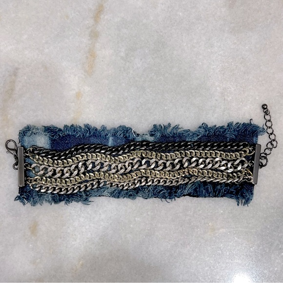 Multi Link Multi Finish Frayed Denim Bracelet - Picture 6 of 10